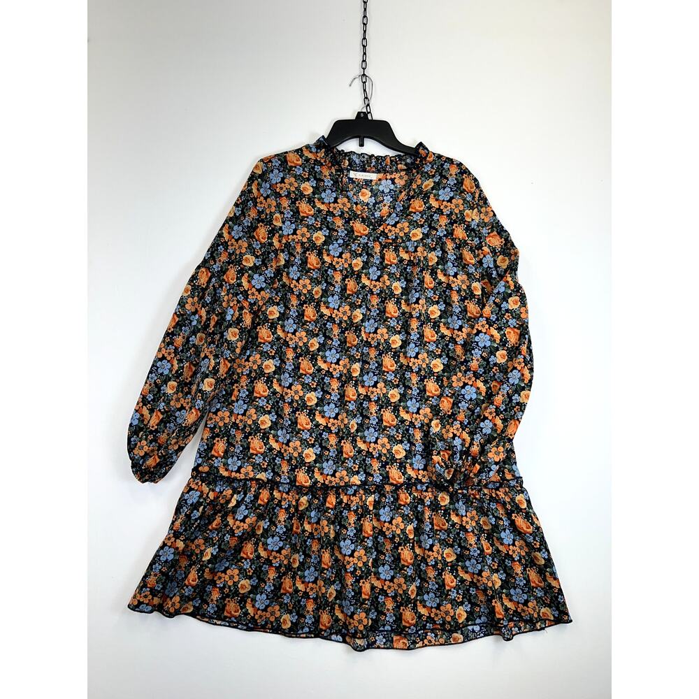 Kirundo Dress Women’s Medium Blue Floral Long Sleeve V-neck